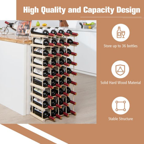 Simple and Compact Modular Pinewood Wine Rack with 36 Bottle Capacity