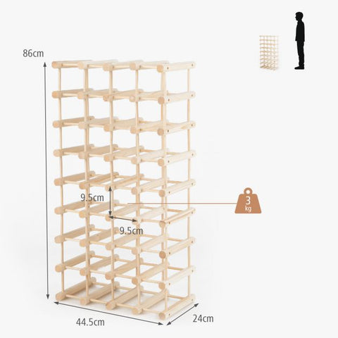 Simple and Compact Modular Pinewood Wine Rack with 36 Bottle Capacity