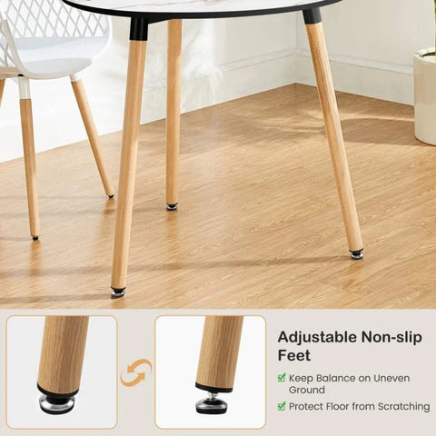 Simple and Versatile Faux Marble Round Table wih Sturdy Wooden Legs in White