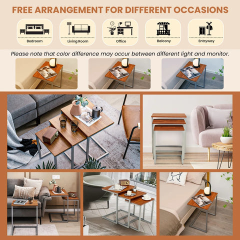 Compact Set of 3 Stackable Tables with Vintage Flair