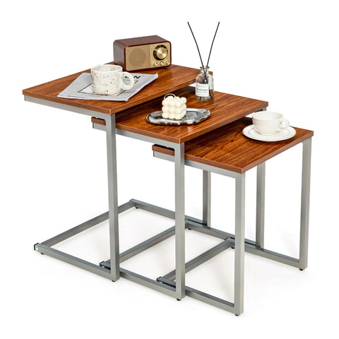 Compact Set of 3 Stackable Tables with Vintage Flair