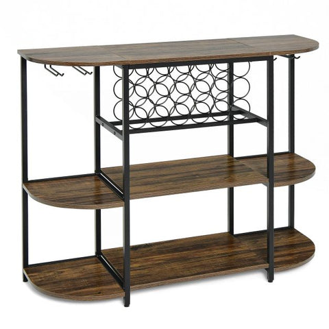 Rustic Movable Wine Rack Bar Cart with Glass Holder and Rack