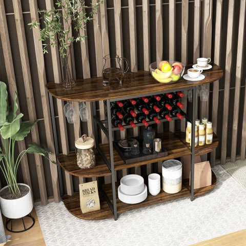 Rustic Movable Wine Rack Bar Cart with Glass Holder and Rack