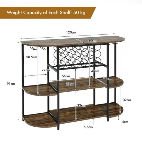 Rustic Movable Wine Rack Bar Cart with Glass Holder and Rack