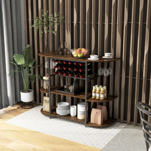 Rustic Movable Wine Rack Bar Cart with Glass Holder and Rack