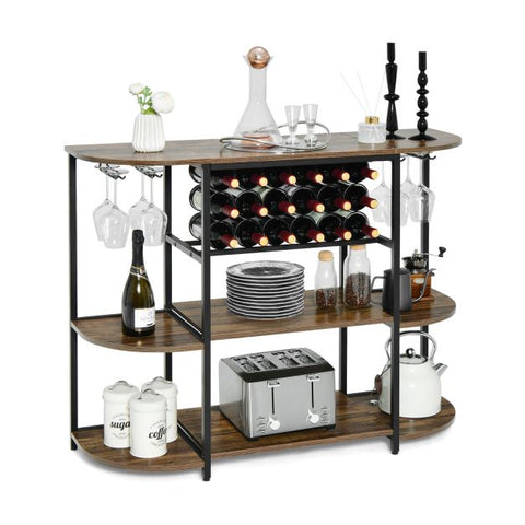 Rustic Movable Wine Rack Bar Cart with Glass Holder and Rack