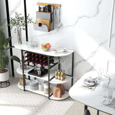 Rustic Movable Wine Rack Bar Cart with Glass Holder and Rack