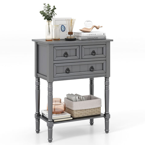 Rustic Entryway Console Table with Drawers and Storage Shelf in Dark Grey