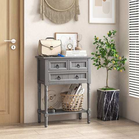 Rustic Entryway Console Table with Drawers and Storage Shelf in Dark Grey