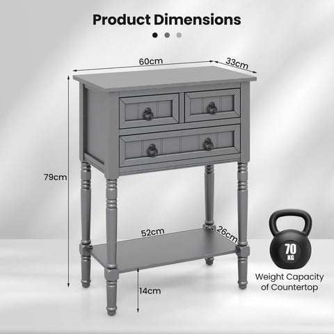 Rustic Entryway Console Table with Drawers and Storage Shelf in Dark Grey