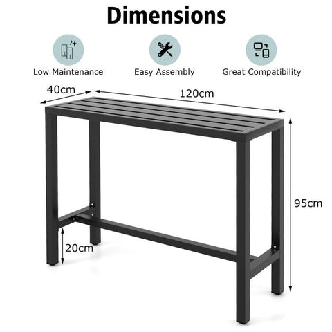 Outdoor 120/140cm x 40cm Bar Table with Adjustable Foot Pads in Black