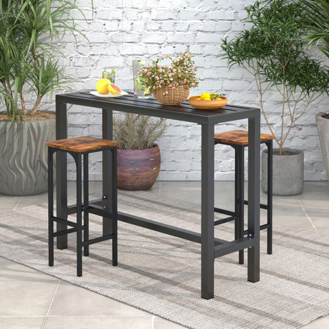 Outdoor 120/140cm x 40cm Bar Table with Adjustable Foot Pads in Black