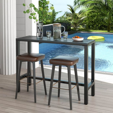 Outdoor 120/140cm x 40cm Bar Table with Adjustable Foot Pads in Black