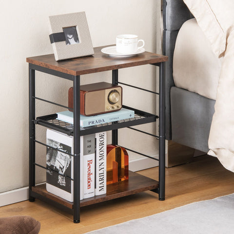 Modern and Functional 3 Tier Side Table with Mesh Design and Stable Metal Frame