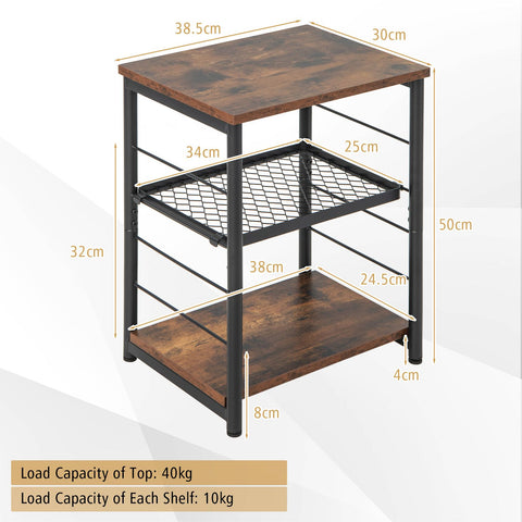 Modern and Functional 3 Tier Side Table with Mesh Design and Stable Metal Frame