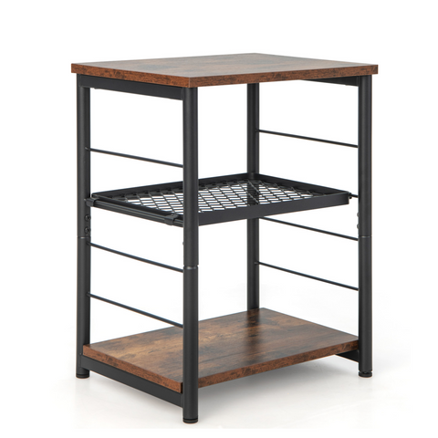 Modern and Functional 3 Tier Side Table with Mesh Design and Stable Metal Frame