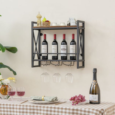 Heavy Duty Metal Hanging Wine Bottle Holder for Home Bar-2-Tier