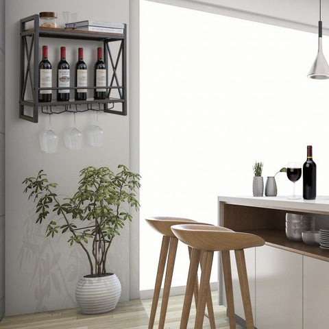 Heavy Duty Metal Hanging Wine Bottle Holder for Home Bar-2-Tier