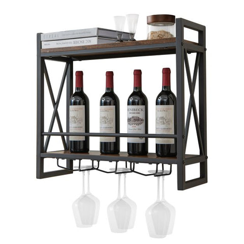 Heavy Duty Metal Hanging Wine Bottle Holder for Home Bar-2-Tier