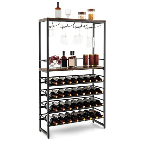 Stylish and Spacious Wine and Glass Rack with 4 Storage Tiers and Rustic Design
