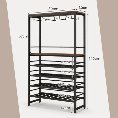 Stylish and Spacious Wine and Glass Rack with 4 Storage Tiers and Rustic Design
