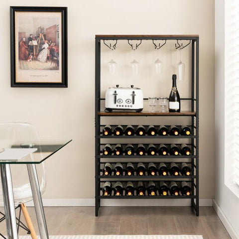 Stylish and Spacious Wine and Glass Rack with 4 Storage Tiers and Rustic Design