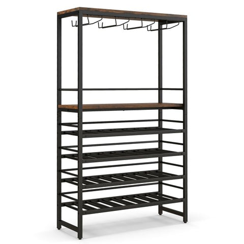 Stylish and Spacious Wine and Glass Rack with 4 Storage Tiers and Rustic Design