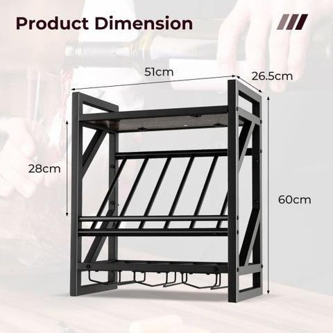 Wall Mounted Wine Rack with 2-Tier Rack and 3 Rows of Stemware Holder
