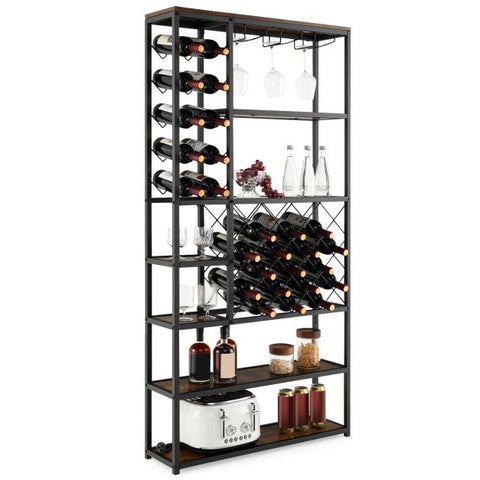 Stylish and Spacious Wine and Glass Rack with Stable Metal Frame and Rustic Design