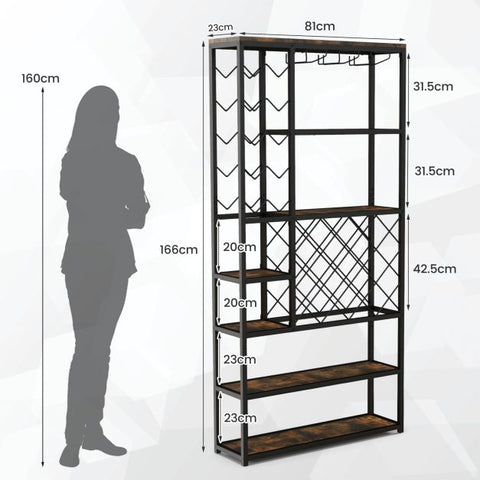 Stylish and Spacious Wine and Glass Rack with Stable Metal Frame and Rustic Design