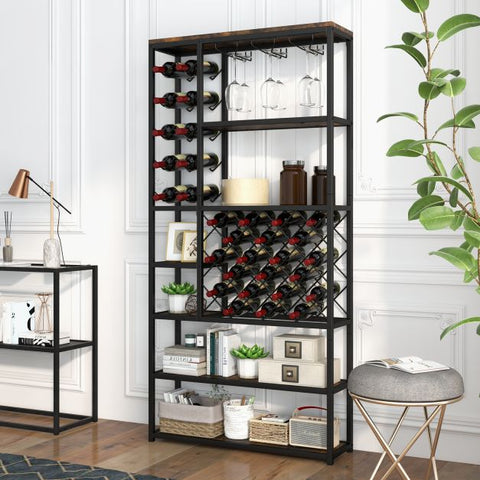 Stylish and Spacious Wine and Glass Rack with Stable Metal Frame and Rustic Design