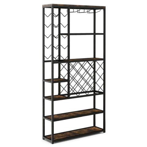 Stylish and Spacious Wine and Glass Rack with Stable Metal Frame and Rustic Design