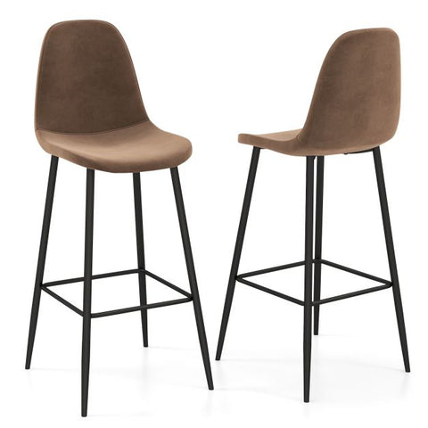 Trendy Set of 2 Bar Stools in Brown Velvet