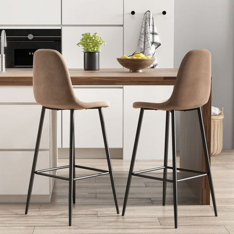 Trendy Set of 2 Bar Stools in Brown Velvet