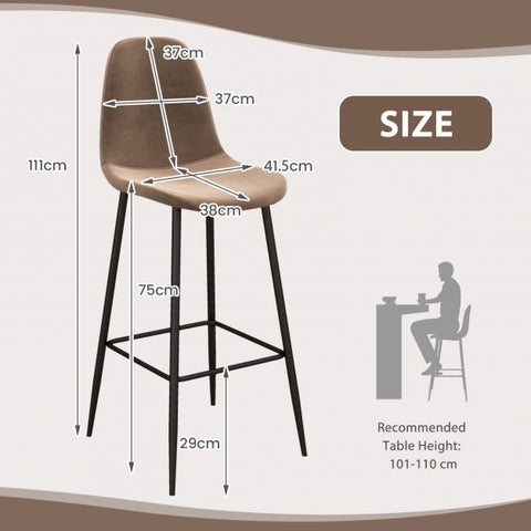 Trendy Set of 2 Bar Stools in Brown Velvet