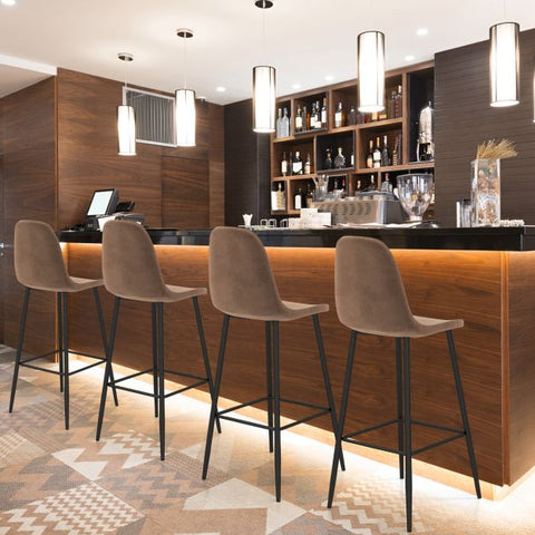 Trendy Set of 2 Bar Stools in Brown Velvet