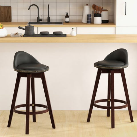 360 Degree Set of 2 Leather Bar Stools in Black