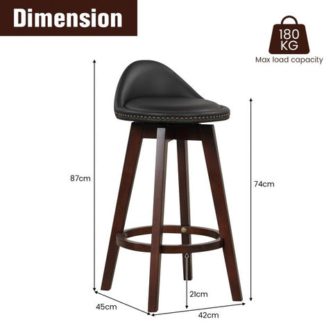 360 Degree Set of 2 Leather Bar Stools in Black