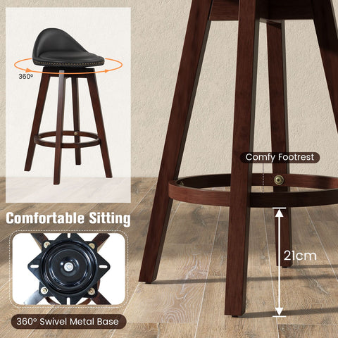 360 Degree Set of 2 Leather Bar Stools in Black