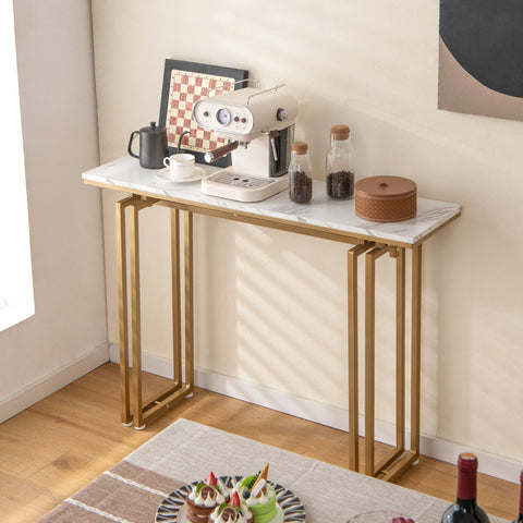 Elegant Entryway Console Table with heavy-Duty Metal Frame and Faux Marble Top