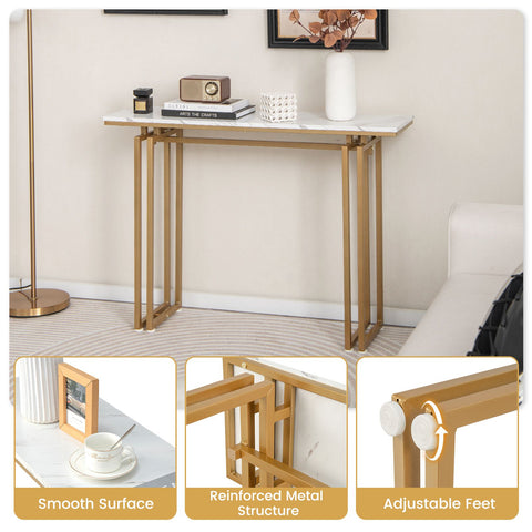 Elegant Entryway Console Table with heavy-Duty Metal Frame and Faux Marble Top