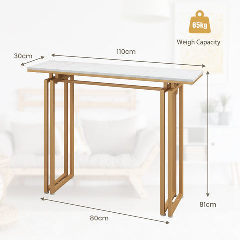 Elegant Entryway Console Table with heavy-Duty Metal Frame and Faux Marble Top