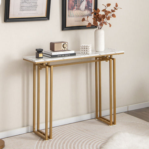 Elegant Entryway Console Table with heavy-Duty Metal Frame and Faux Marble Top