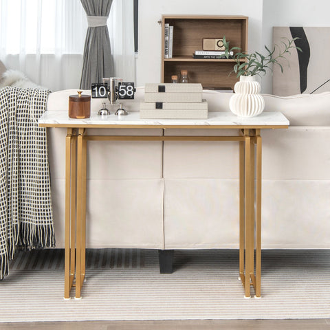 Elegant Entryway Console Table with heavy-Duty Metal Frame and Faux Marble Top