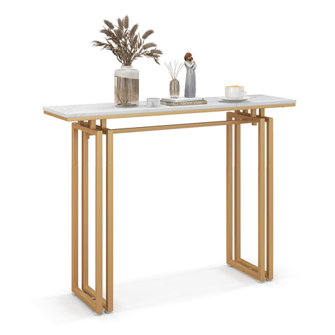 Elegant Entryway Console Table with heavy-Duty Metal Frame and Faux Marble Top