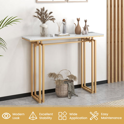 Elegant Entryway Console Table with heavy-Duty Metal Frame and Faux Marble Top