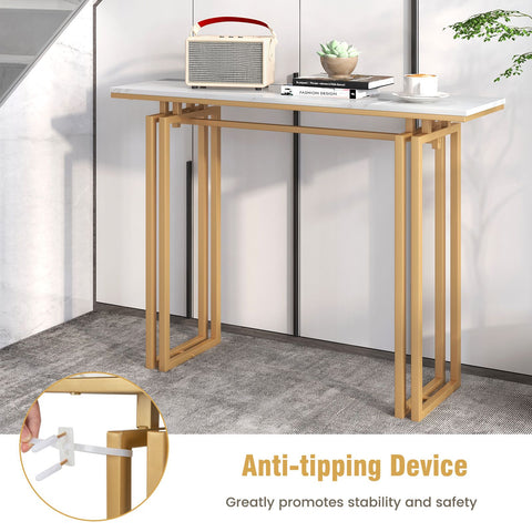 Elegant Entryway Console Table with heavy-Duty Metal Frame and Faux Marble Top