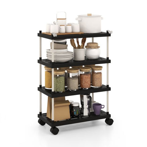 Creative Design Storage Cart with 4 Tiers and Lockable Wheels in Black