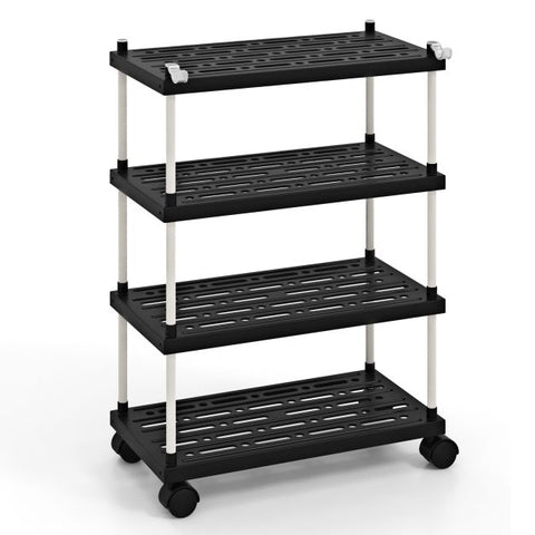 Creative Design Storage Cart with 4 Tiers and Lockable Wheels in Black
