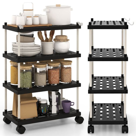 Creative Design Storage Cart with 4 Tiers and Lockable Wheels in Black